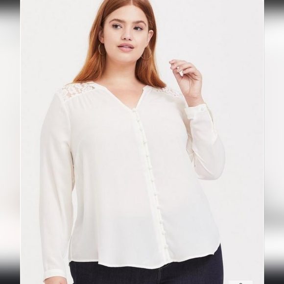 Torrid Harper white georgette lace button loop blouse - Picture 1 of 8